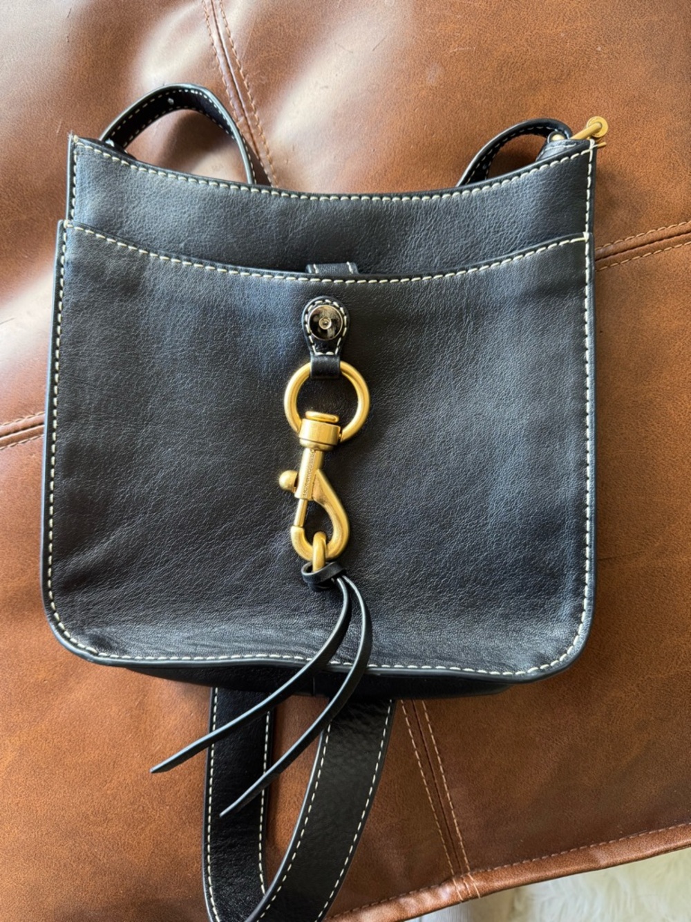Rebecca Minkoff Black Leather Crossbody with Gold Hardware